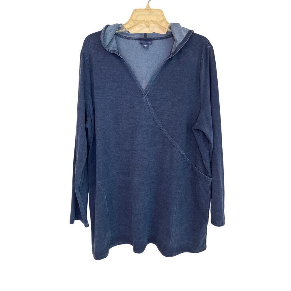 Pure J Jill Women's Indigo Wrap Style Tunic Hoodie Long Sleeve Pockets Size XL - Picture 3 of 9